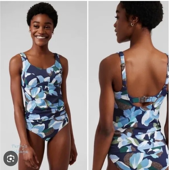Athleta Other - 💙💙Athleta Bondi Bra Cup Hero Bloom Blue Square Neck Tankini Top Size 40 D/DD💙